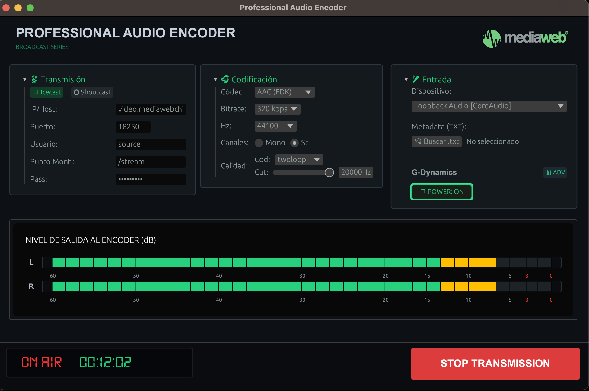 Professional Audio Encoder Interface